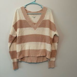 American Eagle XS pink and white striped v-neck cardigan